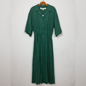 Rosie Assoulin BY any Other Name Shirred Waist Tea Dress Eco Linen Green NWT 10